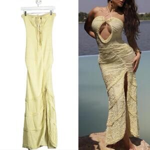 Bad Society Club Paco Yellow Textured Cutout Maxi Dress Resortwear Y2K S